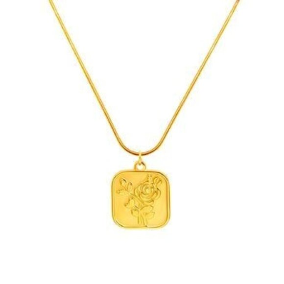 18K GOLD PLATED STAINLESS STEEL "ROSE" NECKLACE - Picture 1 of 4